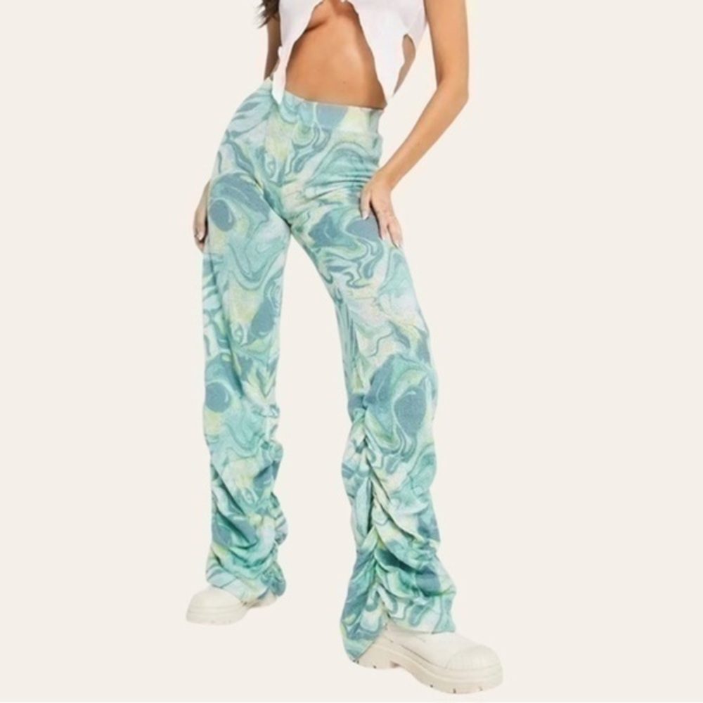 Jaded London Lime Tie Dye Print Ruched Hem Printed Knit Joggers 🛍️